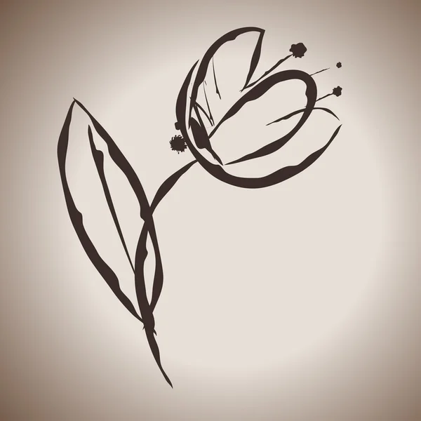 Grunge eleganza inchiostro schizzo illustrazione con fiore di tulipano — Vettoriale Stock