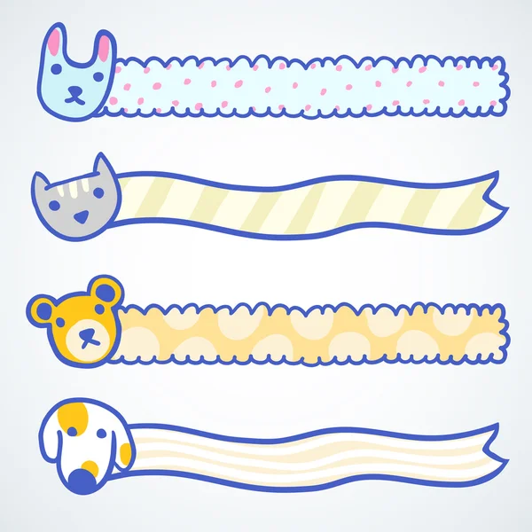 Fyra banners med cartoon doodle djur — Stock vektor