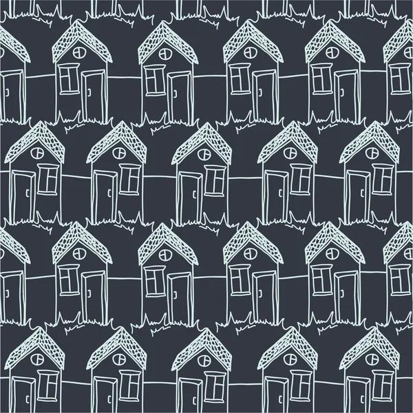 Seamless pattern with funny doodle houses