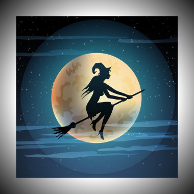 süpürge ve moon cadı Halloween çizimi