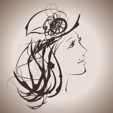 Grunge elegance mürekkep splash illüstrasyon genç güzel kadın