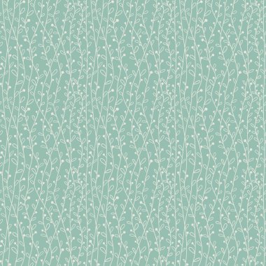 Seamless pattern with red branches, leaves and berries