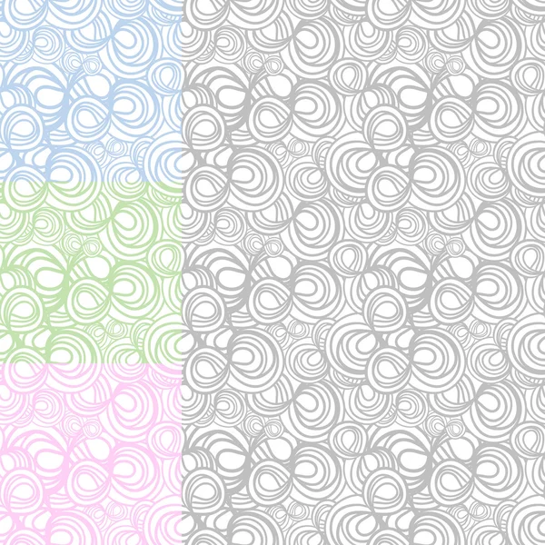 Conjunto de cuatro patrones abstractos sin costura dibujados a mano en colores pastel — Vector de stock