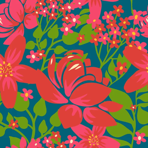 Patrón sin costura floral con flores rojas — Vector de stock