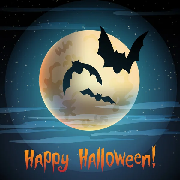 Illustrazione della luna con i pipistrelli "Buon Halloween " — Vettoriale Stock