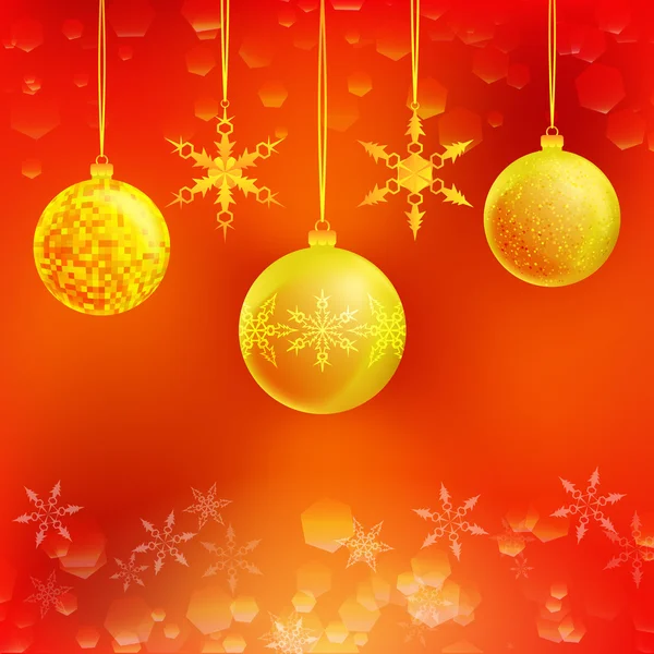 Illustration of three Christmas decoration balls with snowflakes, blur elegant background — Stock Vector
