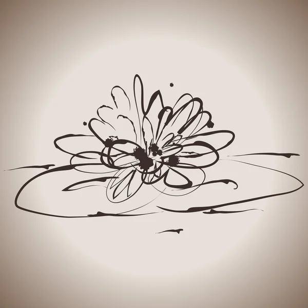 Grunge elegantie inkt splash afbeelding van water lily — Stockvector