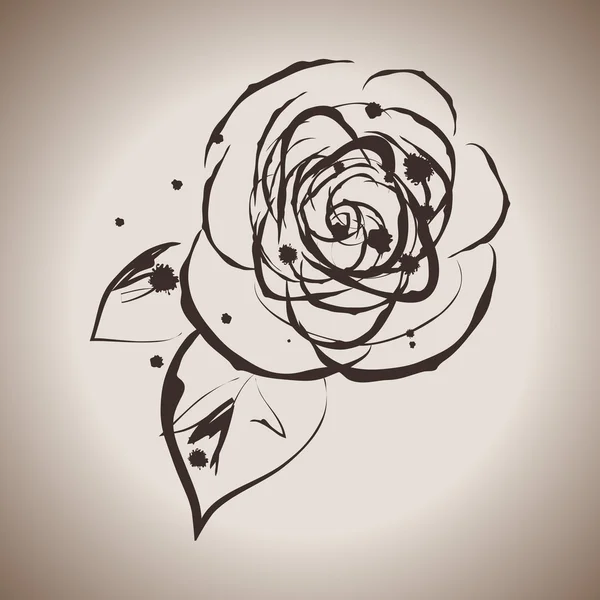 Grunge elegancia tinta salpicadura ilustración de flor de rosa — Archivo Imágenes Vectoriales