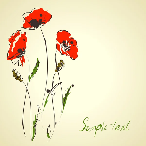 Grunge zerafeti kırmızı poppies sanatsal gösterimi — Stok Vektör
