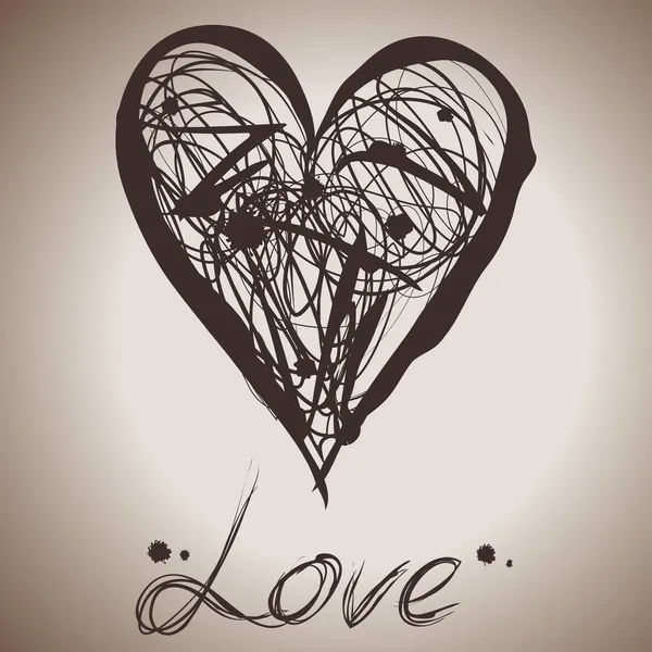 Grunge elegancia tinta salpicadura ilustración de corazón — Vector de stock