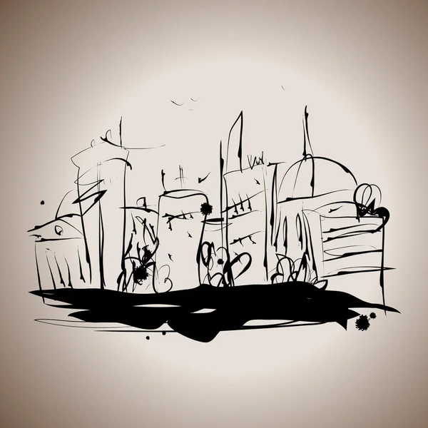 Grunge eleganza inchiostro schizzo illustrazione della città — Vettoriale Stock