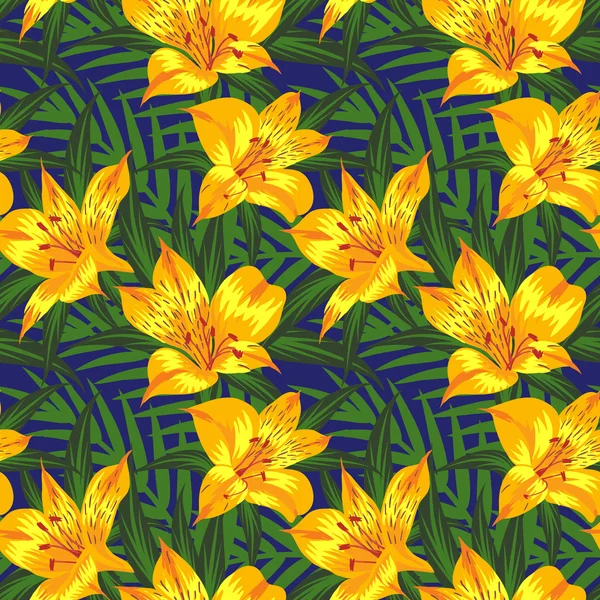 Seamless pattern with yellow flowers (alstroemeria) — Stock Vector