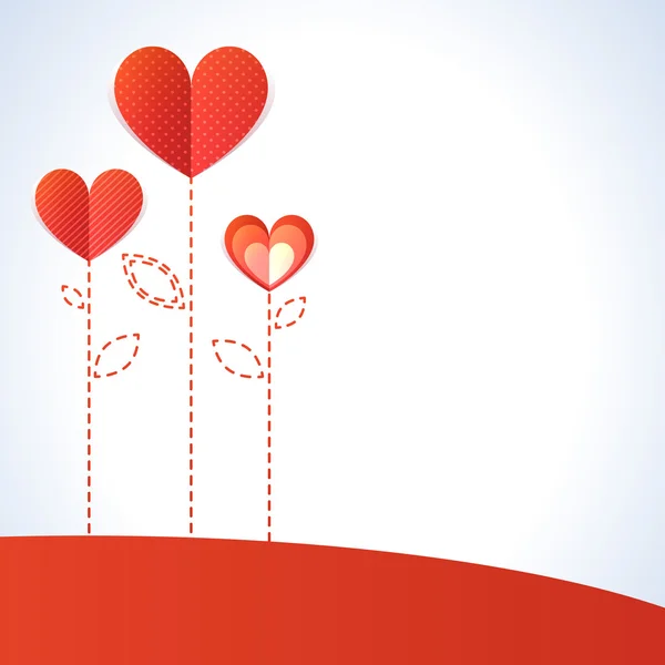 Modische Illustration von drei roten Herzen wie Blumen — Stockvektor