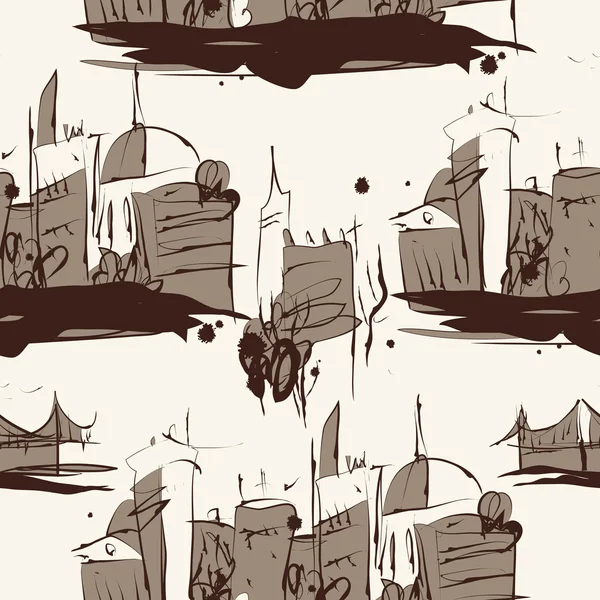 Grunge elegance ink splash seamless pattern of city