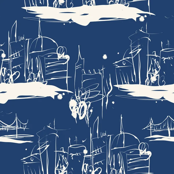 Grunge elegance ink splash seamless pattern of city