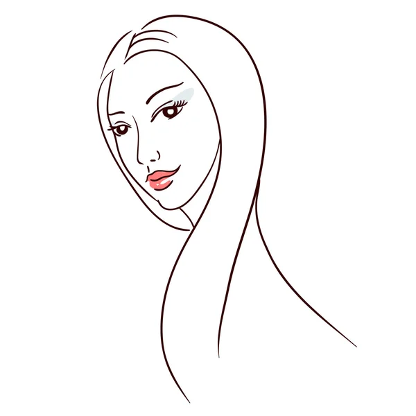 Elegance line art: donna dai capelli lunghi — Vettoriale Stock