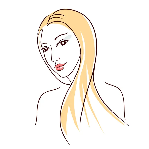 Elegancia línea de arte: mujer con el pelo largo — Vector de stock