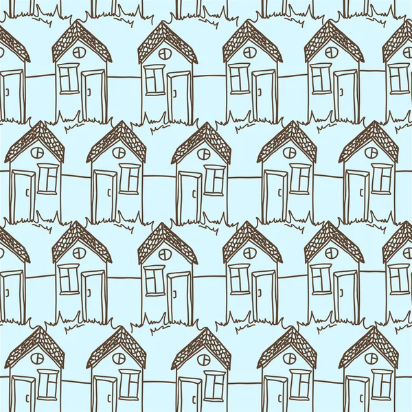 Seamless pattern with funny doodle houses