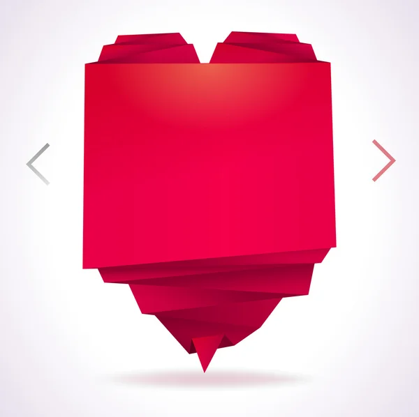 Modello con origami cuore di carta con posto per foto e messaggio — Vettoriale Stock