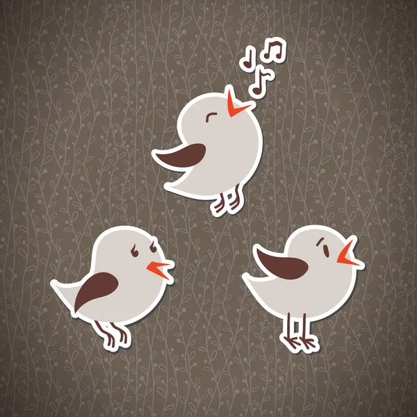 Illustratie met drie vogel stickers. naadloze achtergrond. EPS 10. — Stockvector