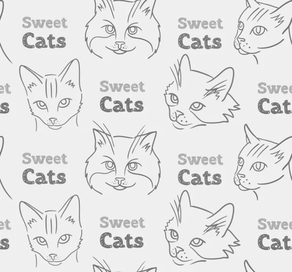 Patrón sin costuras con gatos divertidos y caligrafía — Archivo Imágenes Vectoriales