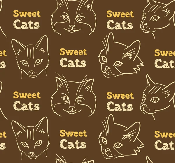 Patrón sin costuras con gatos divertidos y caligrafía — Archivo Imágenes Vectoriales