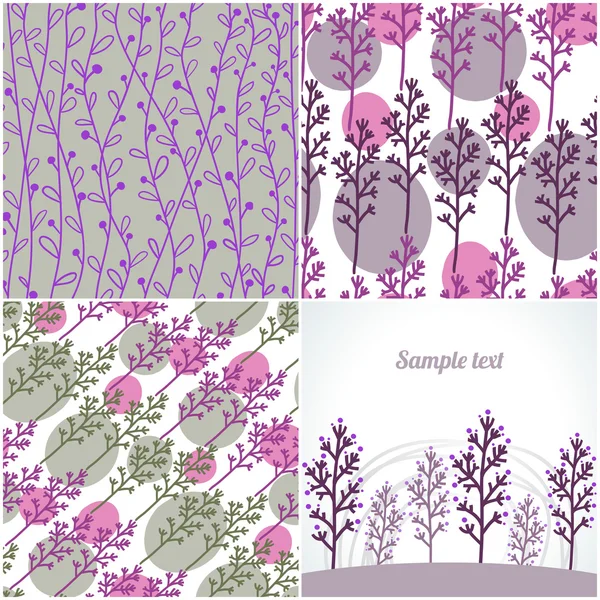 Set of four seamless abstract pattern with clean floral ornament — Stock Vector