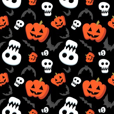 Funny halloween desen kafatasları, yarasalar ve kabaklar