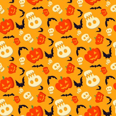 kafatasları, yarasalar ve kabaklar Funny halloween desen vektör