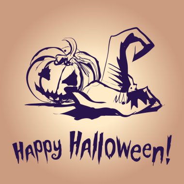 Cadılar Bayramı mürekkep splash illüstrasyon Balkabağı ve cadı şapkası