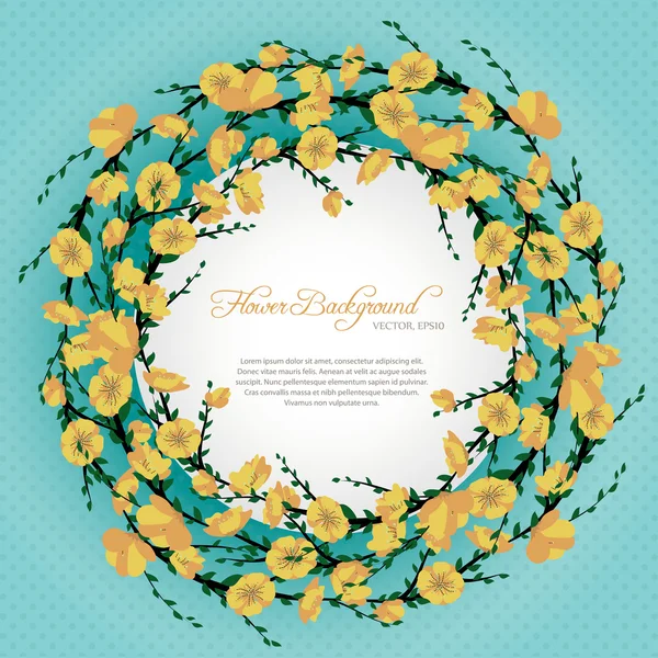 Modèle de carte azur avec fleurs et branche — Image vectorielle