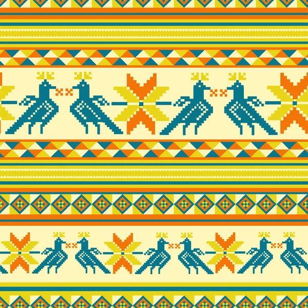 Cercle arrière-plan avec un ornement mexicain et des oiseaux — Image vectorielle