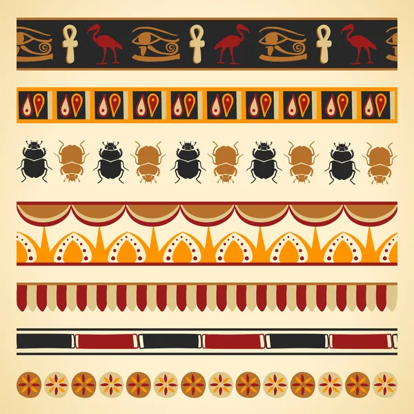 Set of egyptian seamless borders and symbols — Stock Vector