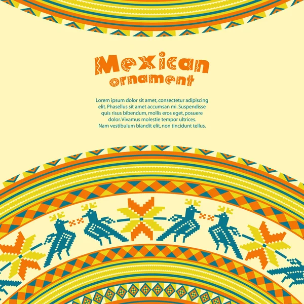 Fondo de círculo con un ornamento mexicano y pájaros — Vector de stock