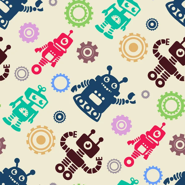Grappige patroon met robots en tandrad — Stockvector