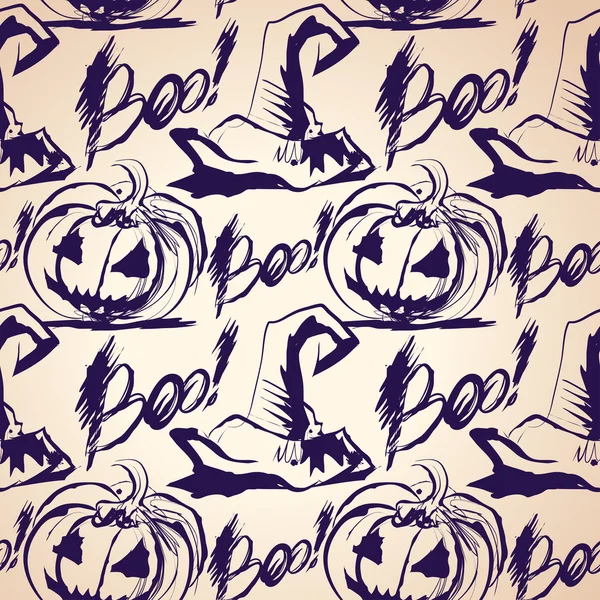 Patrón de salpicadura de tinta vectorial de Halloween con sombreros y calabazas — Archivo Imágenes Vectoriales