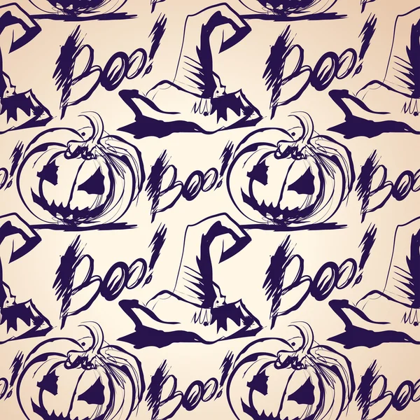 Patrón de salpicadura de tinta vectorial de Halloween con sombreros y calabazas — Vector de stock