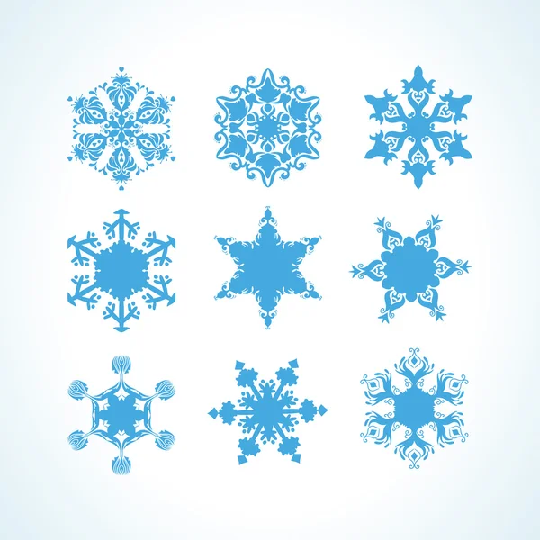 Kollektion von neun eleganten Schneeflocken — Stockvektor