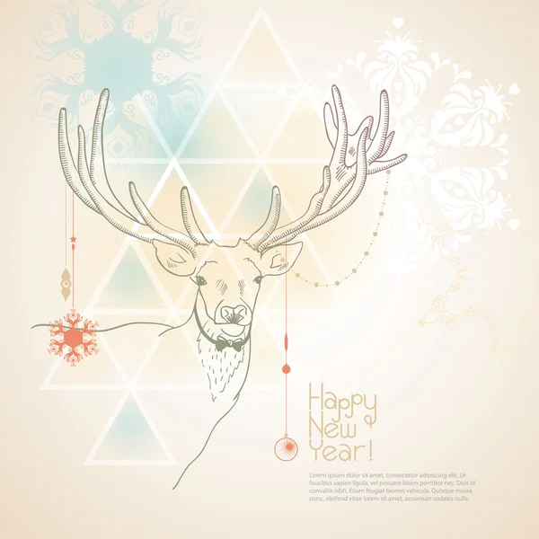 Christmas hipster deer illustration — Stock Vector