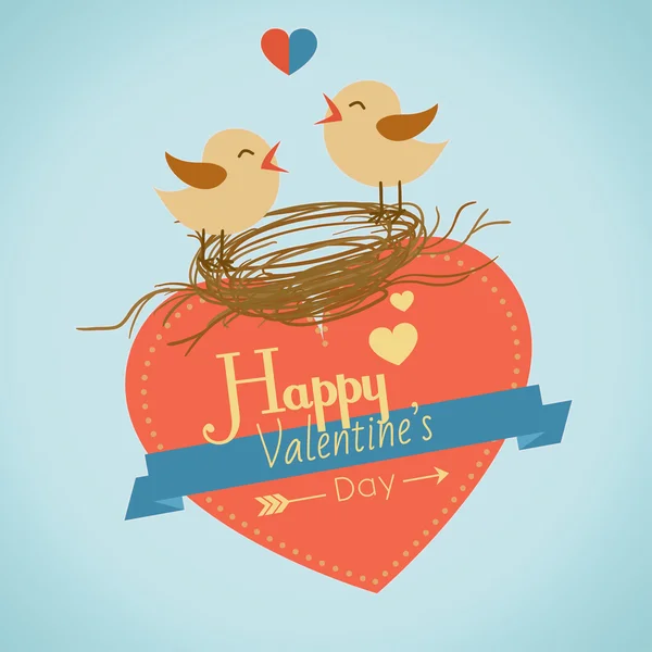 Happy valentines day card with cute bird couple — Stock Vector