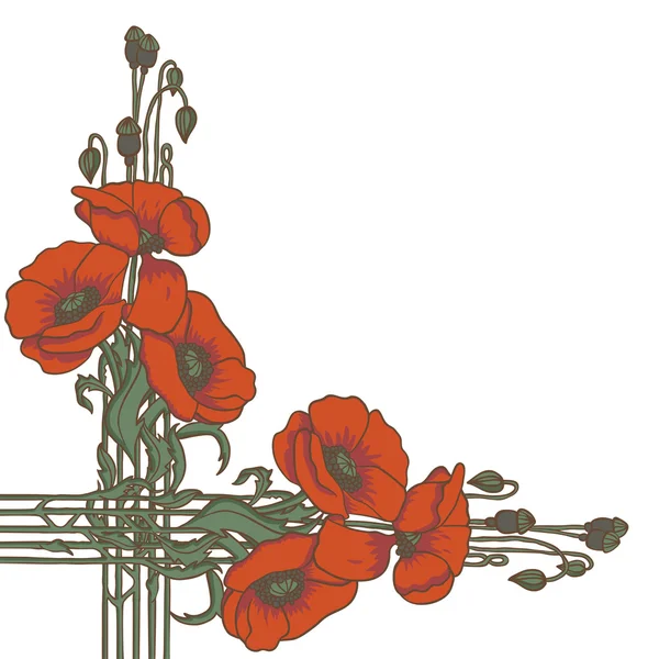 Art-nouveau style frame with poppies — Stock Vector