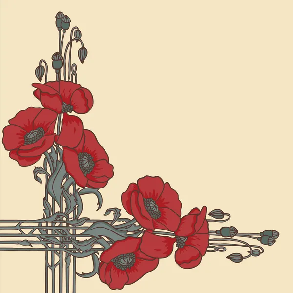 Art-nouveau style frame with poppies — Stock Vector