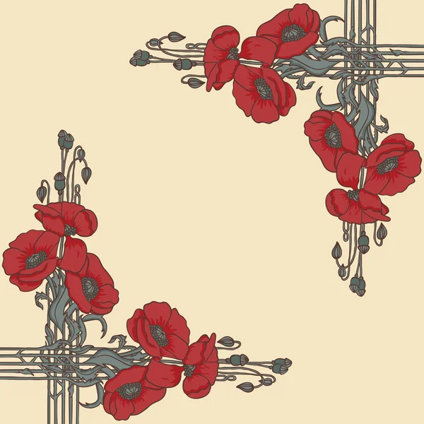 新艺术运动风格画框的罂粟 — 图库矢量图片