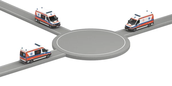 Template Area Ambulance Cars Drive Different Directions Rendering — Stock Photo, Image