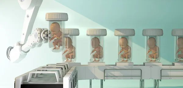 Braço Robótico Contém Cápsula Com Embrião Transportador Renderização — Fotografia de Stock