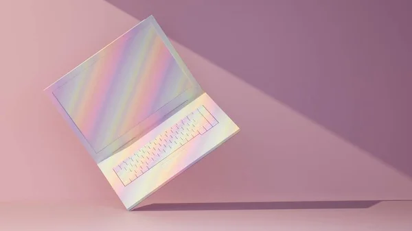 Laptop Cor Pastel Multicolorido Renderização — Fotografia de Stock