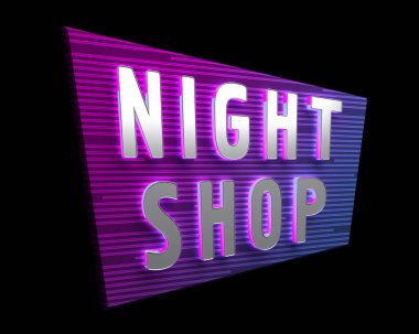 Parıldayan neon yapıştırma dükkanı. 3d oluşturma