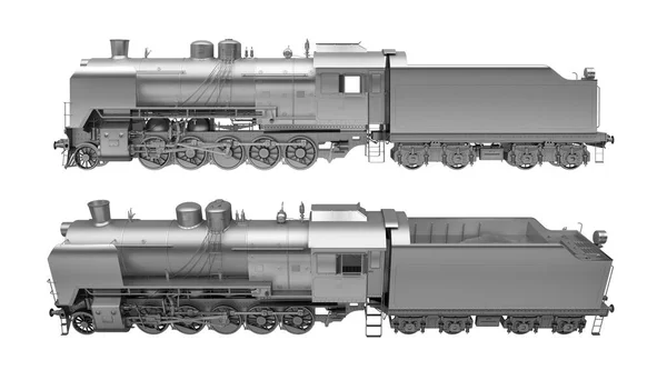 Metal Steam Locomotive Side View Isolated White Rendering — Stock Photo, Image
