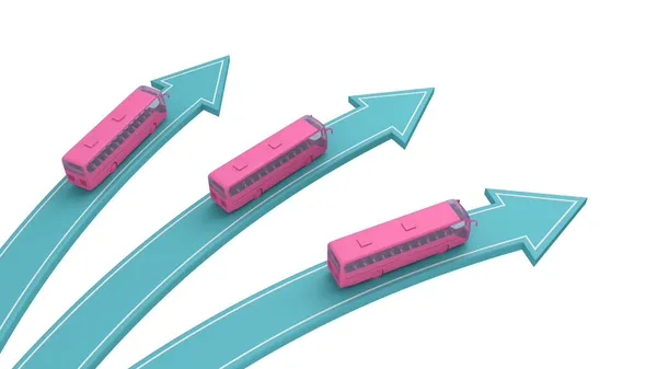 Pink Buses Different Directions Isolated White Rendering — Stock Photo, Image