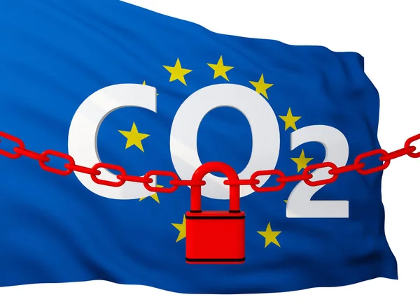 Carbon Dioxide Banned European Flag Concept Rendering — Stock Photo, Image